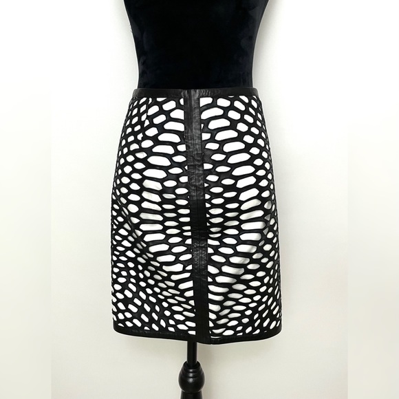 Tom Ford Dresses & Skirts - Tom Ford Leather Mini Straight Skirt Silk Lined Black & White Size 40/US 6